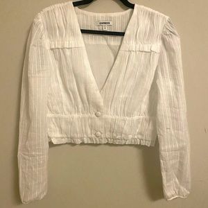 Cropped Waisted V neck puff long sleeve top EXPRESS NWOT